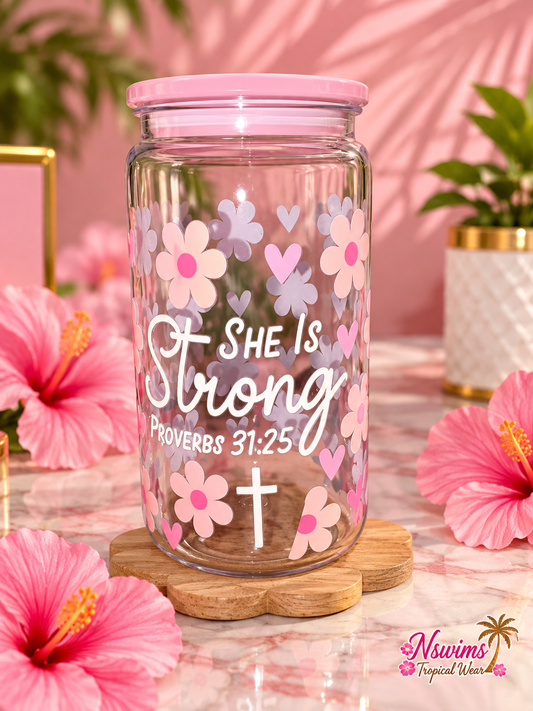 She is strong plastic cup